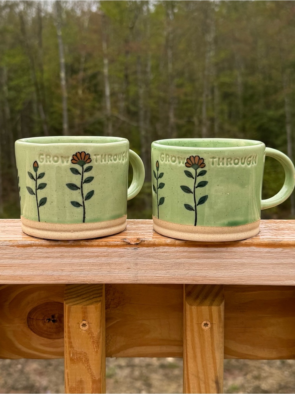 Uncommon Goods Green “Grow Through It” 2 Stoneware Mugs